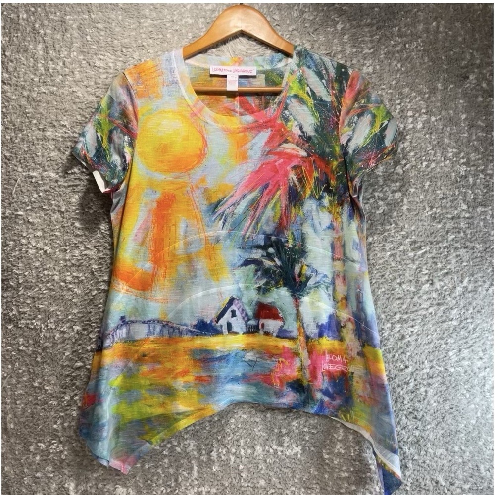Leoma Lovegrove Women's‎ PM Abstract Colorful Beach Wearable Art Artsy Top
